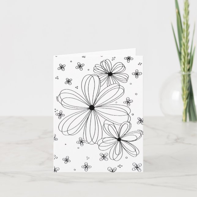 Floating Petals – Colorable Floral Note Card (Front)