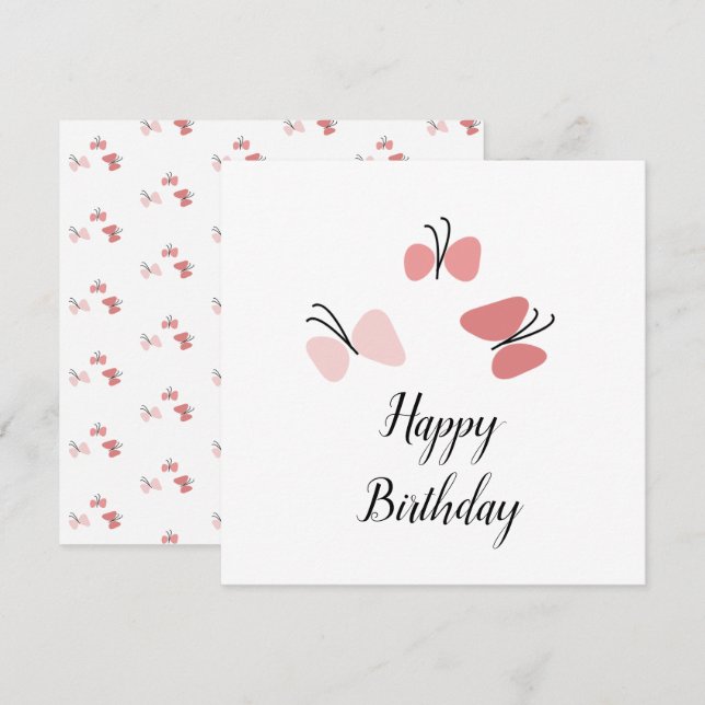 Floating Pink Butterflies Happy Birthday (Front/Back)