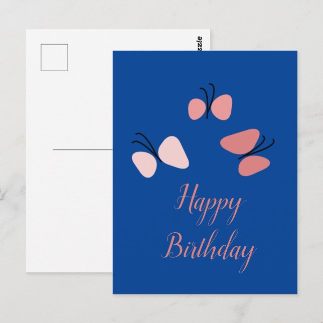 Floating Pink Butterflies Happy Birthday Postcard (Front/Back)