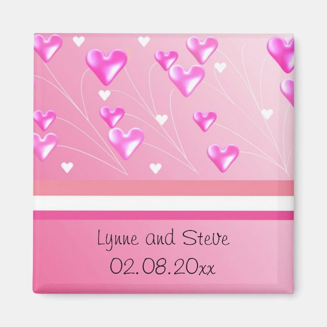 Floating Pink Hearts Save the Date Magnet (Front)