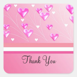 Floating Pink Hearts Thank You Square Sticker