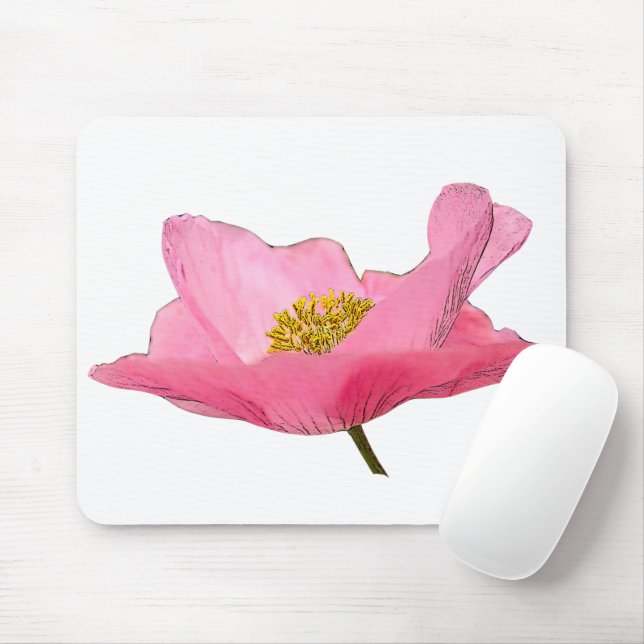 Floating Pink Poppy Close-up Mouse Mat (With Mouse)