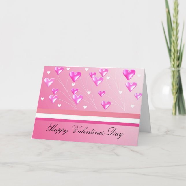 Floating Pink Valentine Hearts Holiday Card (Front)
