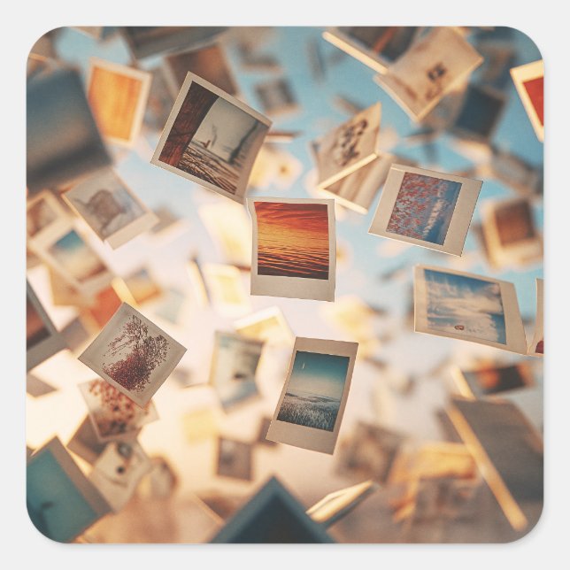 Floating Polaroid Memories Square Sticker (Front)