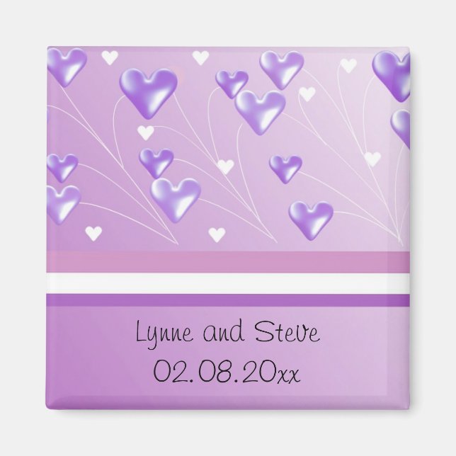 Floating Purple Hearts Save the Date Magnet (Front)