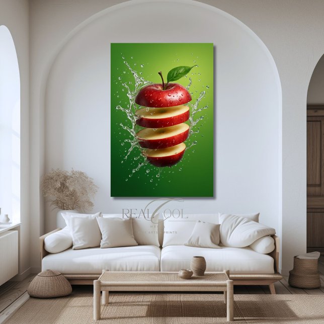 Floating Red Apple with Water Splash Digital Art Canvas Print (Creator Uploaded)