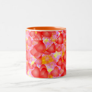 floating red hearts pattern Two-Tone coffee mug