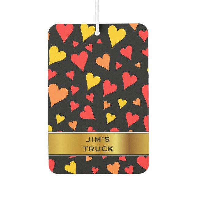 Floating Red, Orange and Yellow Hearts Pattern Car Air Freshener (Front)