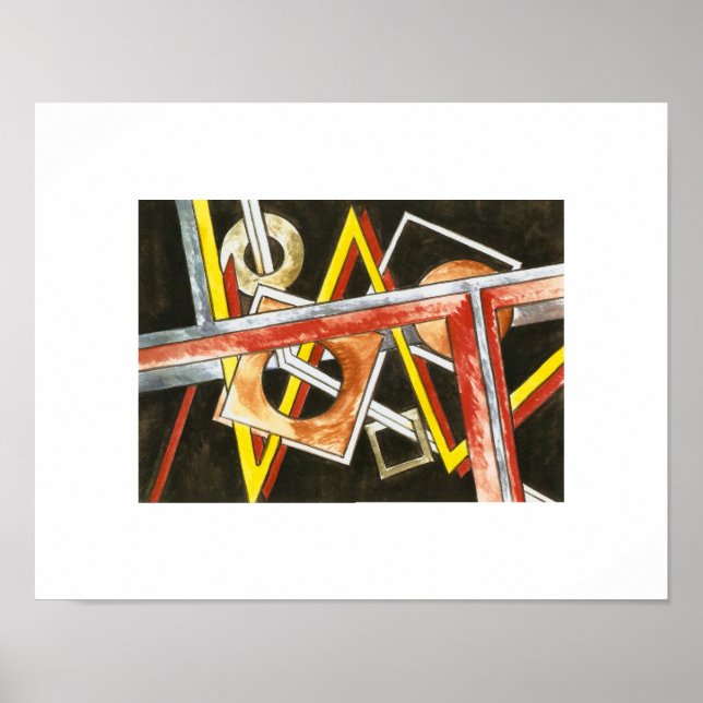 Floating Shapes-Hand Painted Modern Geometric Art Poster (Front)