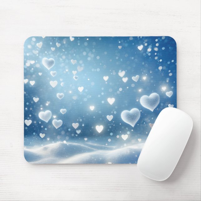 Floating Snow Hearts Mouse Mat (With Mouse)