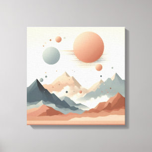 Floating Surreal Mountains with Glowing Solar Orbs Canvas Print
