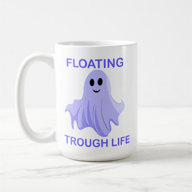 Floating Through Life Cute Ghost Coffee Mug (Left)