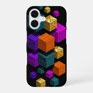 Floating Tribal Cubes - 3D Isometric Gold Teal  iPhone 16 Case