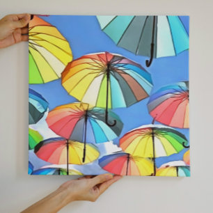 Floating Umbrella Sky Whimsical Parasols Art  Canvas Print