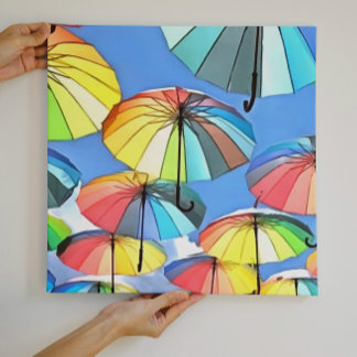 Floating Umbrella Sky Whimsical Parasols Art  Canvas Print