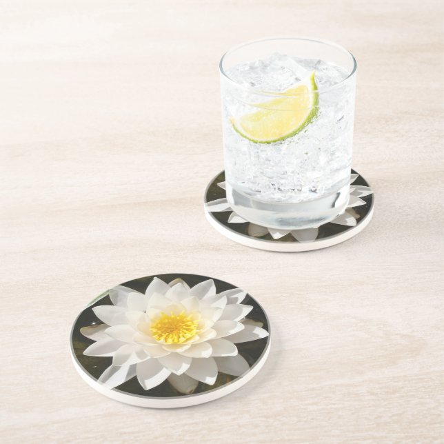 Floating White Waterlily Lotus  Coaster (Side)