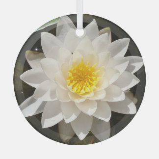 Floating White Waterlily Lotus  Glass Tree Decoration