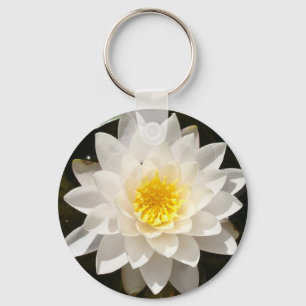 Floating White Waterlily Lotus Key Ring