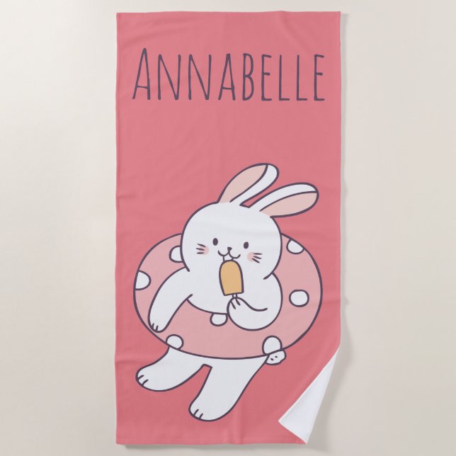 Floaty Bunny Personalize Beach Towel (Front)