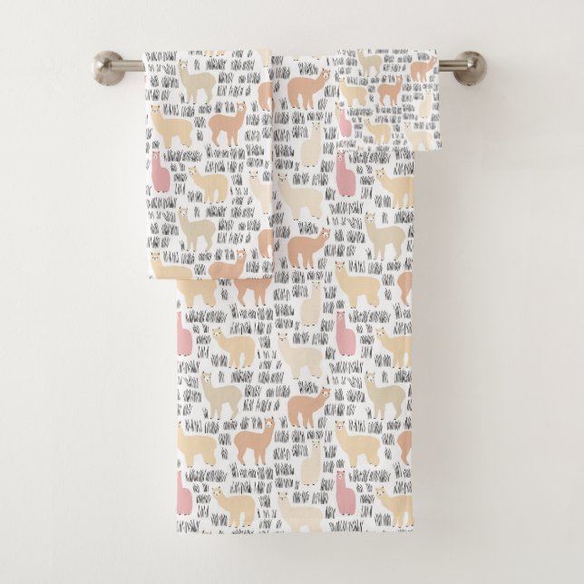 Flock Of Alpacas Pattern Bath Towel Set (Insitu)