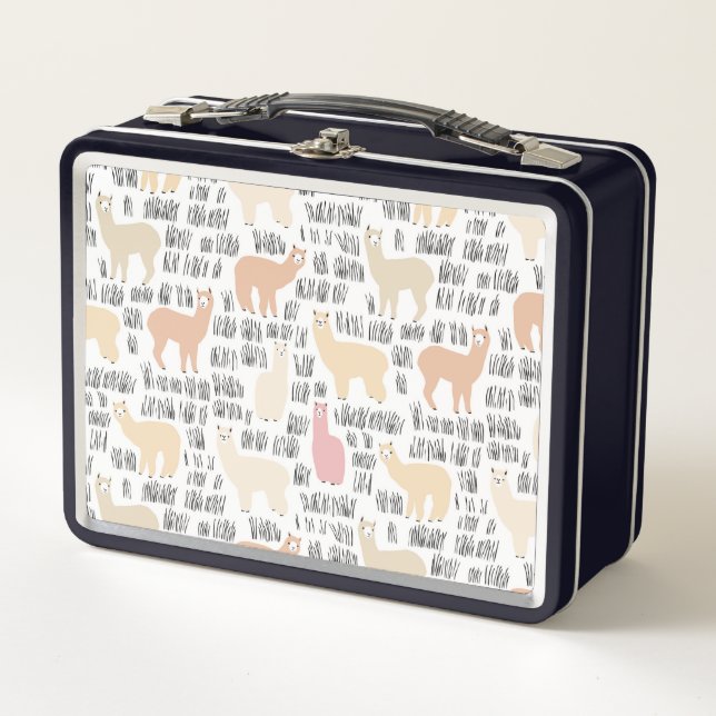 Flock Of Alpacas Pattern Metal Lunch Box (Front)