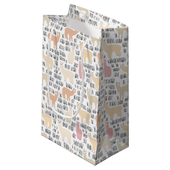 Flock Of Alpacas Pattern Small Gift Bag (Front Angled)