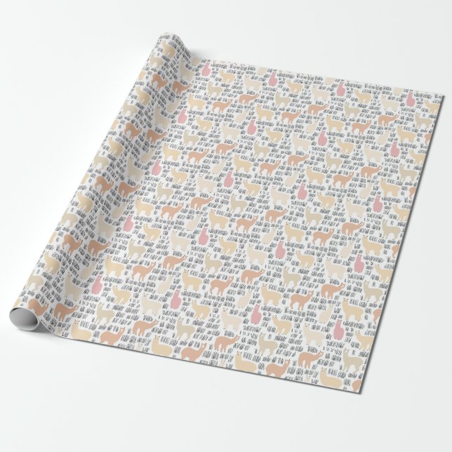Flock Of Alpacas Pattern Wrapping Paper (Unrolled)
