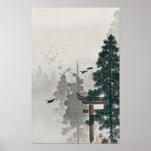 Flock of Birds and Torii Gate by Ohara Koson Poster
