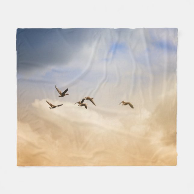 Flock of Birds in Flight Fleece Blanket (Front (Horizontal))