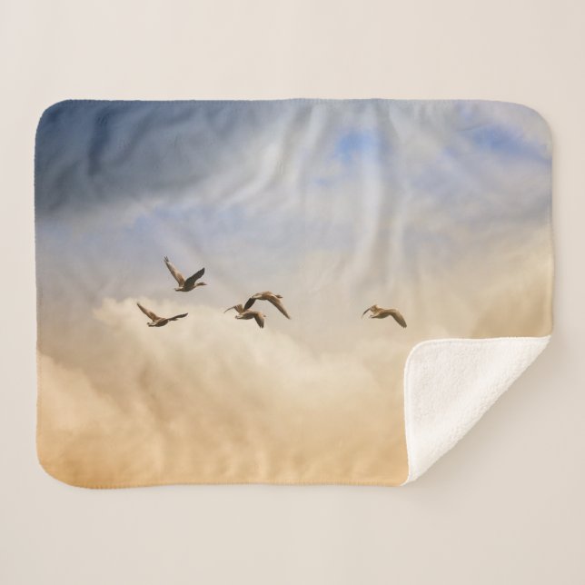 Flock of Birds in Flight Sherpa Blanket (Front (Horizontal))
