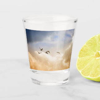 Flock of Birds in Flight Shot Glass