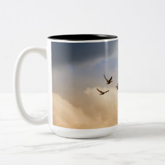 Flock of Birds in Flight Two-Tone Coffee Mug