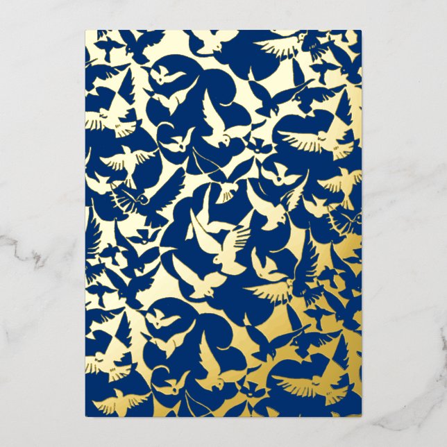 Flock of Birds in Navy Blue Foil Holiday Card (Front)