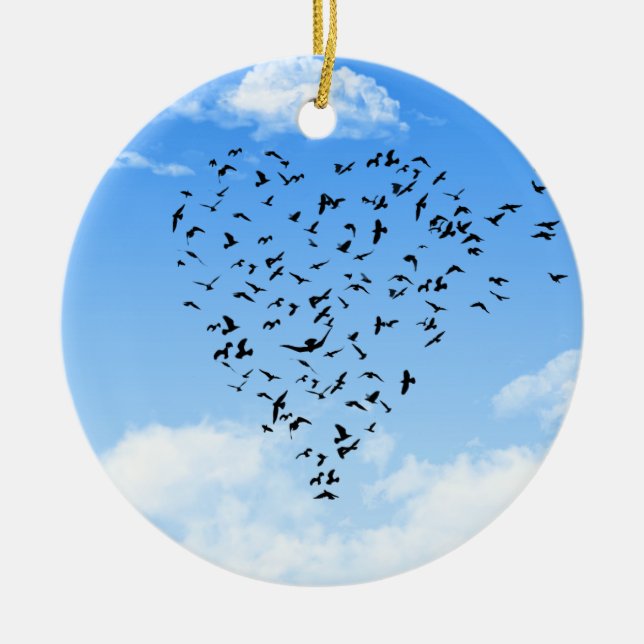 Flock of Birds Love Heart Ceramic Tree Decoration (Front)