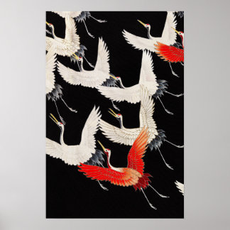 Flock of Crane Birds Vintage Art Poster