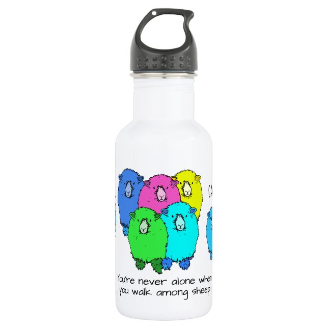 Flock of cute cartoon style sheep personalised 532 ml water bottle (Front)