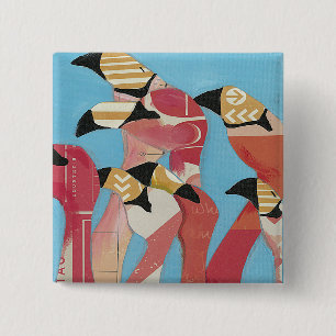 Flock of Flamingos 15 Cm Square Badge