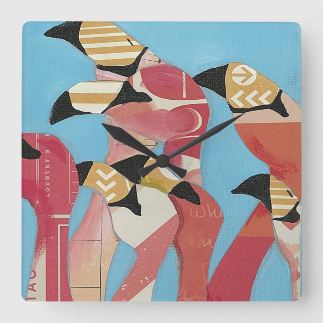 Flock of Flamingos Square Wall Clock (Front)