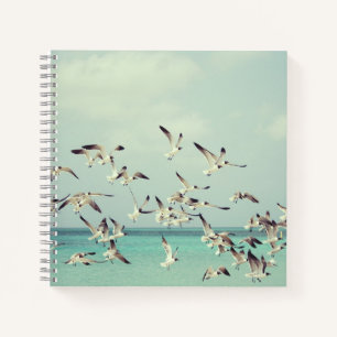 Flock of Flying Seagulls Over Ocean Notebook