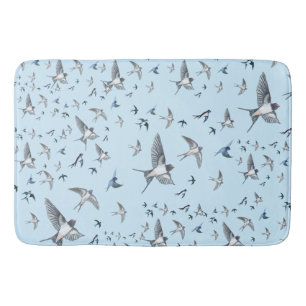 Flock Of Flying Swallow Birds Illustration Bath Mat