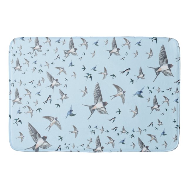 Flock Of Flying Swallow Birds Illustration Bath Mat (Front)