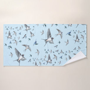Flock Of Flying Swallow Birds Illustration Bath Towel