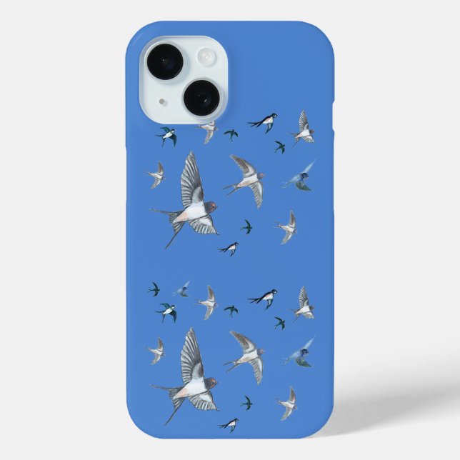 Flock Of Flying Swallow Birds Illustration Blue Case-Mate iPhone Case (Back)