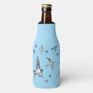 Flock Of Flying Swallow Birds Illustration Bottle Cooler