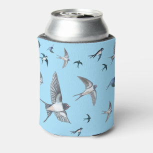 Flock Of Flying Swallow Birds Illustration Can Cooler