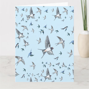 Flock Of Flying Swallow Birds Illustration Card