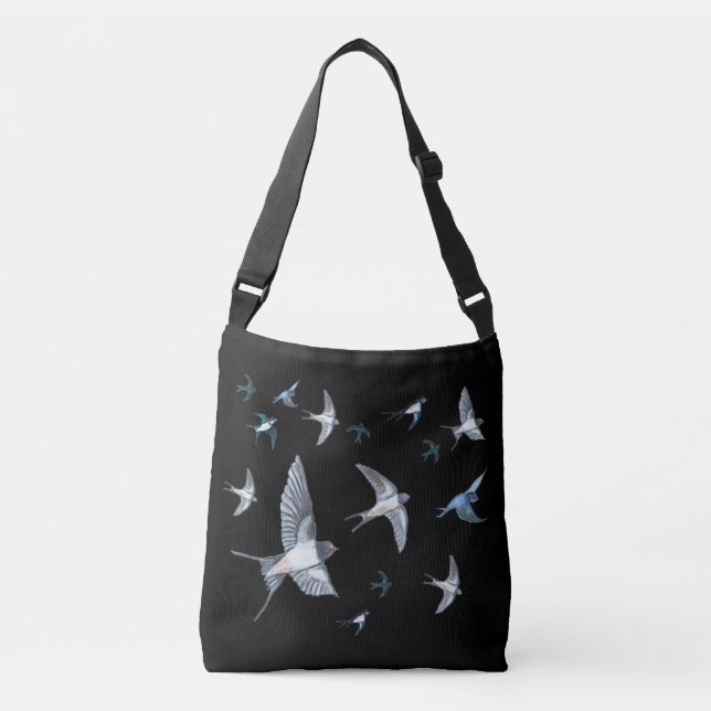 Flock Of Flying Swallow Birds Illustration Crossbody Bag (Front)