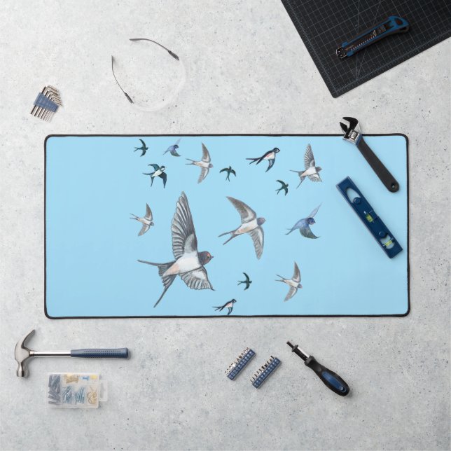 Flock Of Flying Swallow Birds Illustration Desk Mat (Workstation)