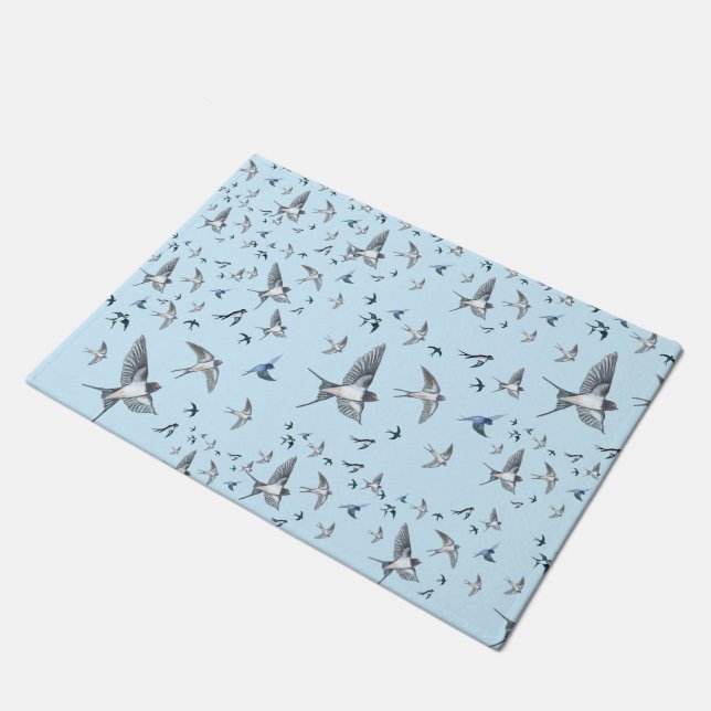 Flock Of Flying Swallow Birds Illustration Doormat (Angled)