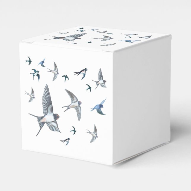 Flock Of Flying Swallow Birds Illustration Favour Box (Front Side)